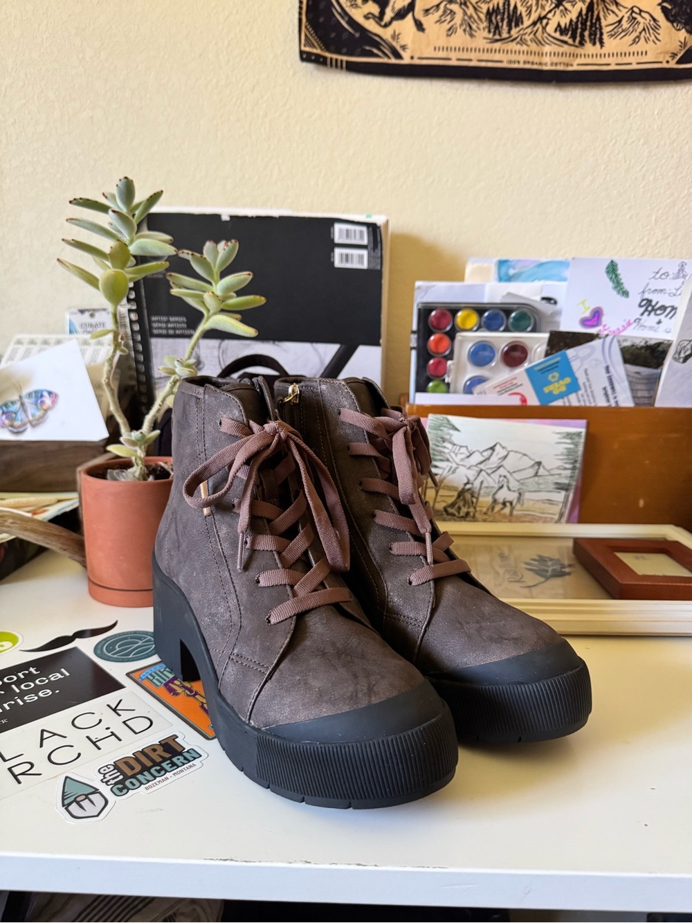 Dr. Scholl's Brown Lace-Up Platform Ankle Boots